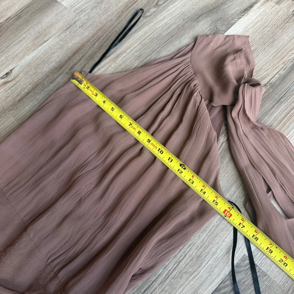 Vintage Y2K Bebe Silk Halter Handkerchief Hem Dress Brown XS Asymmetrical - Picture 13 of 15